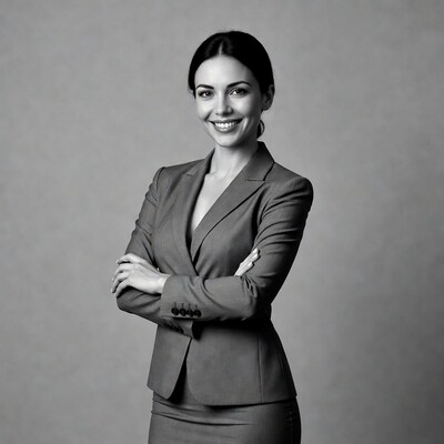 Smiling woman in suit arms crossed