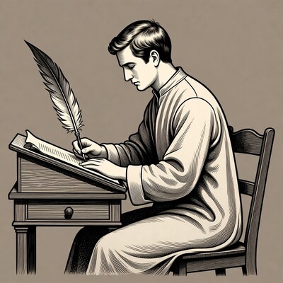 Man writing with quill pen