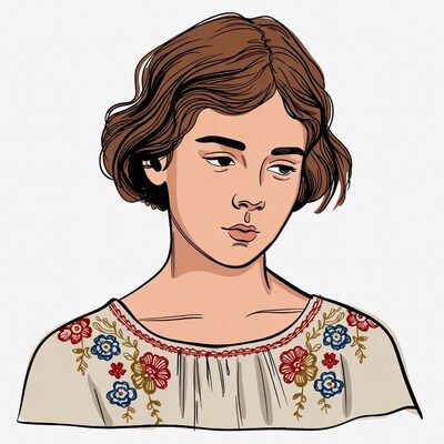 Woman in embroidered blouse illustration
