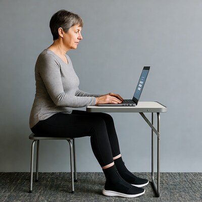Mature woman typing on laptop