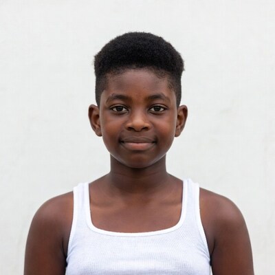 African boy smiling in white tank top