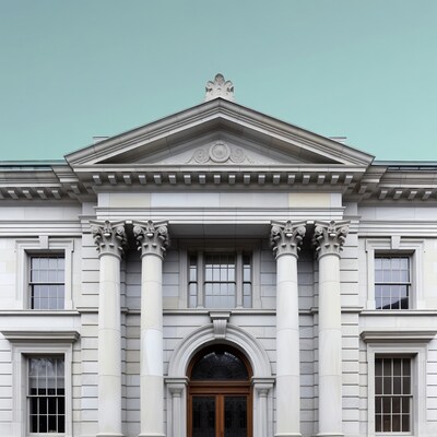 Neoclassical Building with Columns Entrance