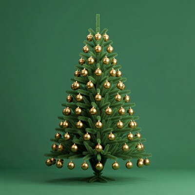 Gold Ornament Christmas Tree on Green Background