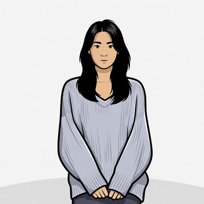 Asian woman in gray sweater