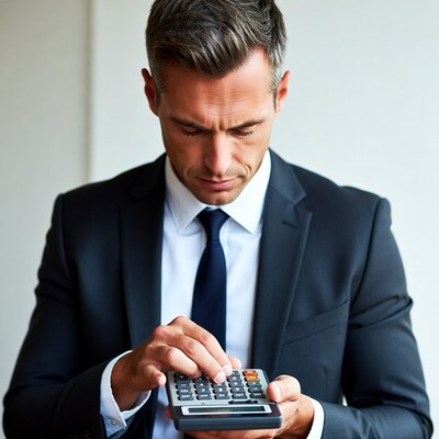 Man calculating with calculator in suit