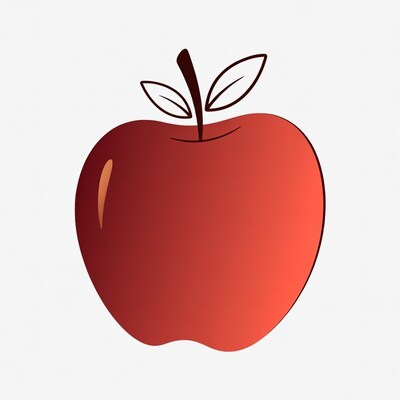 Red Apple with Leaf Illustration