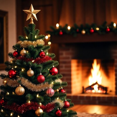 Christmas Tree by Fireplace