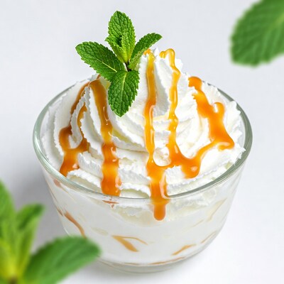 Caramel Whipped Cream Dessert with Mint