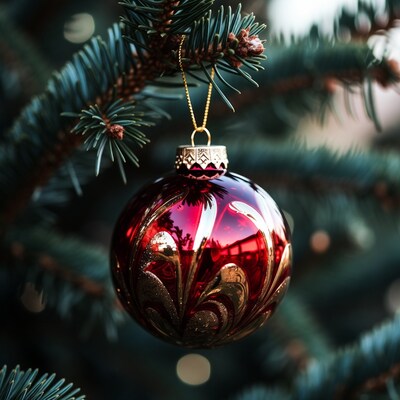 Red Ornament Hanging on Christmas Tree