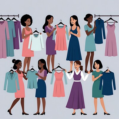 African-American and Asian women shopping clothes