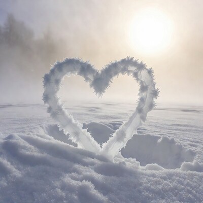 Frosty heart in snowy landscape