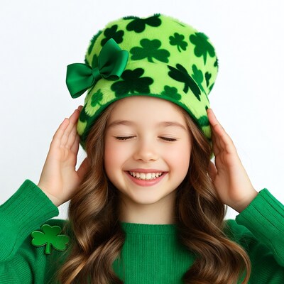 Girl smiling in shamrock hat
