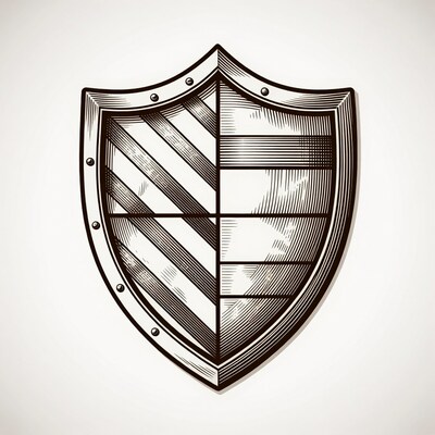 Engraved Heraldic Shield with Diagonal Stripes