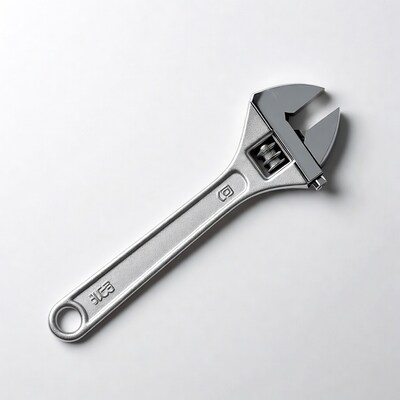 Silver adjustable wrench on white background
