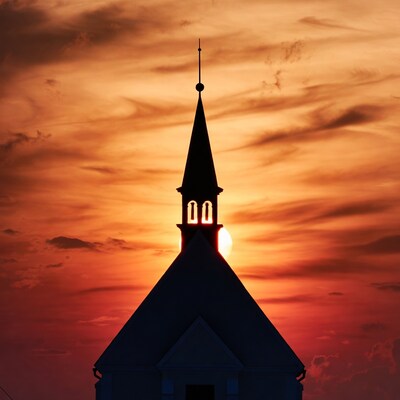 Church Steeple Silhouette at Sunset