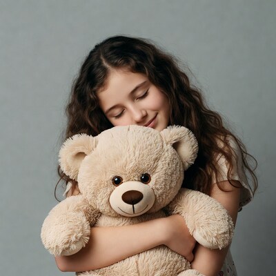 Girl hugging teddy bear