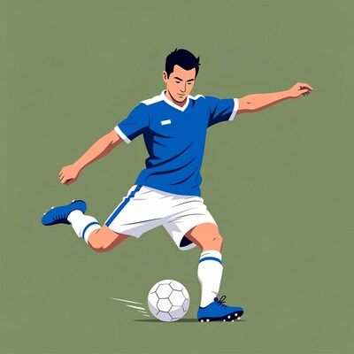Asian man kicking soccer ball