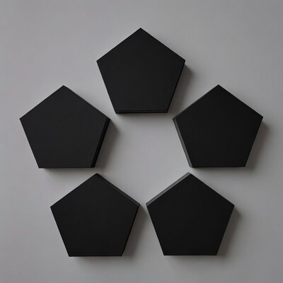Six Black Pentagons on Gray Background
