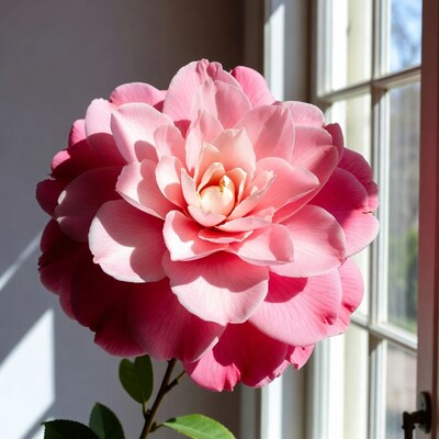 Pink Camellia Flower by Window