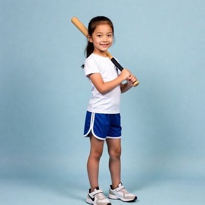 Asian girl holding baseball bat