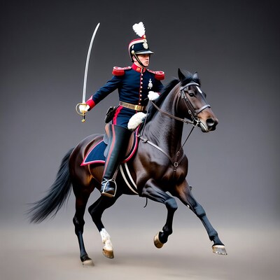 Soldier on Horseback Holding Sword