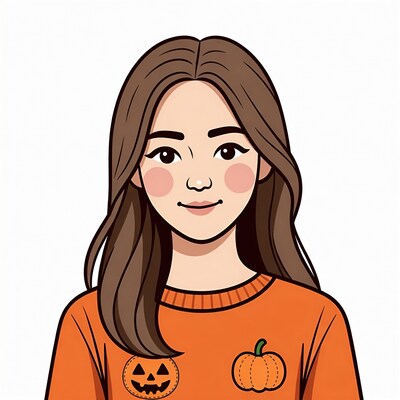 Asian woman in Halloween sweater illustration