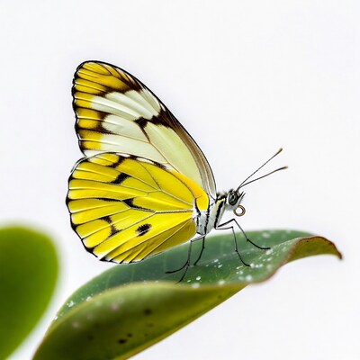 Yellow Butterfly on Green Leaf