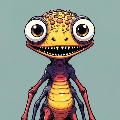 Cartoon lizard grinning with big eyes