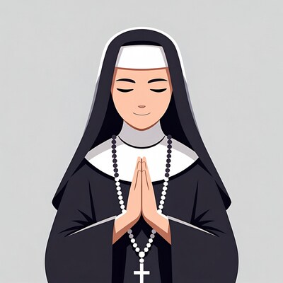 Nun Praying with Rosary