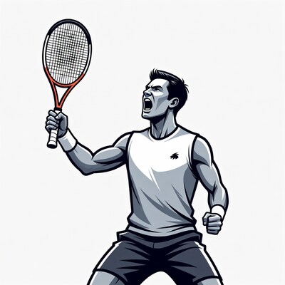 Man celebrating tennis victory