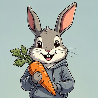Cartoon bunny holding carrot