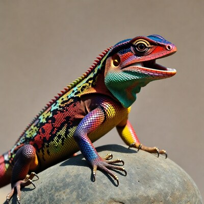 Colorful Rainbow Iguana on Rock