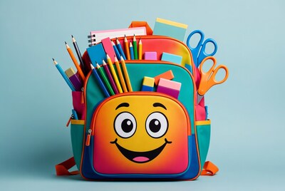 Colorful Smiley Backpack with School Supplies