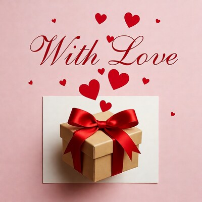 Gift Box with Love on Pink Background
