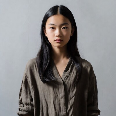 Asian girl in beige shirt