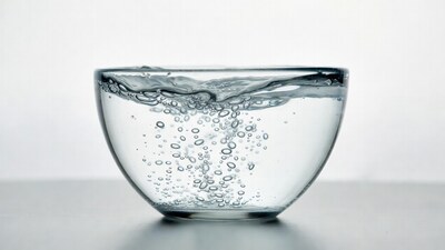 Clear glass bowl with bubbling water