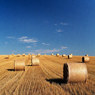 Hay bales in golden wheat field