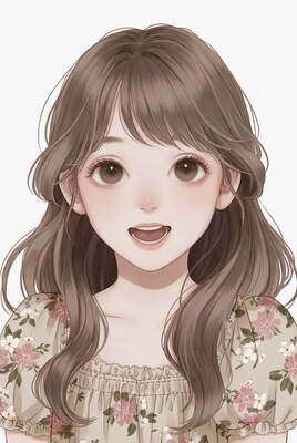 Anime girl smiling in floral dress