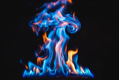 Blue Orange Flames on Black Background
