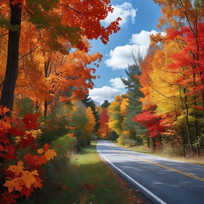 Autumn road through colorful forest
