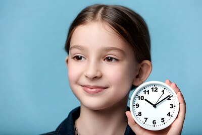 Girl holding white clock