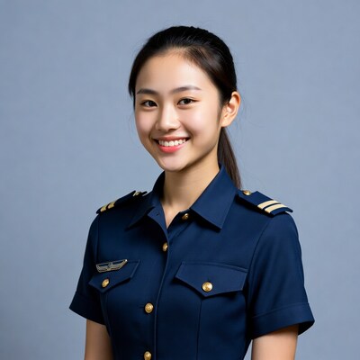 Smiling Asian woman in navy uniform