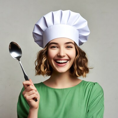 Young woman chef holding spoon