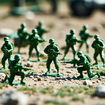 Army men toys on battlefield