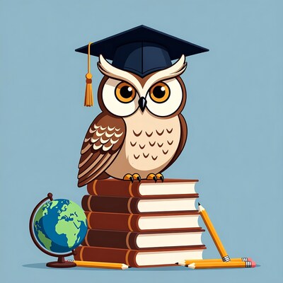 Graduation Owl on Books with Globe