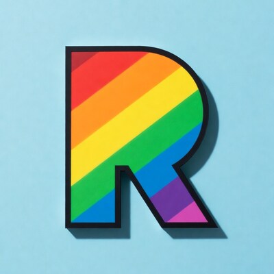Rainbow Letter R on Blue Background