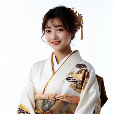 Asian woman in white kimono