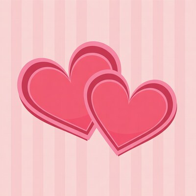 Two Pink Hearts on Striped Background