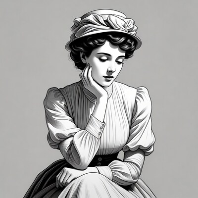 Victorian woman hand on cheek