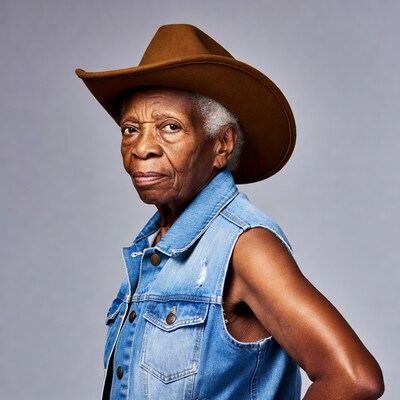 Elderly African-American woman in cowboy hat